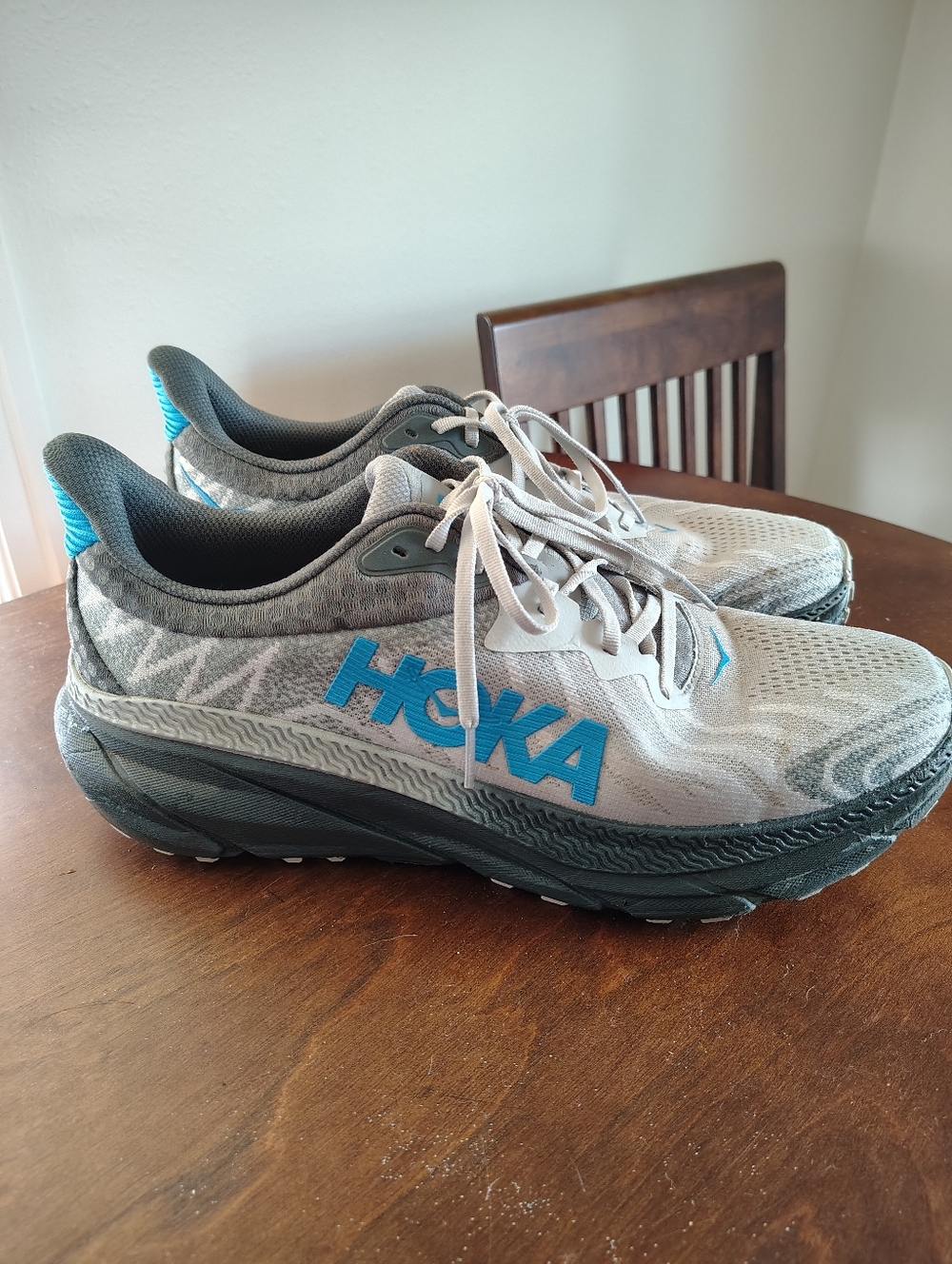 Hoka Light Gray & Teal Mesh Running Sneakers